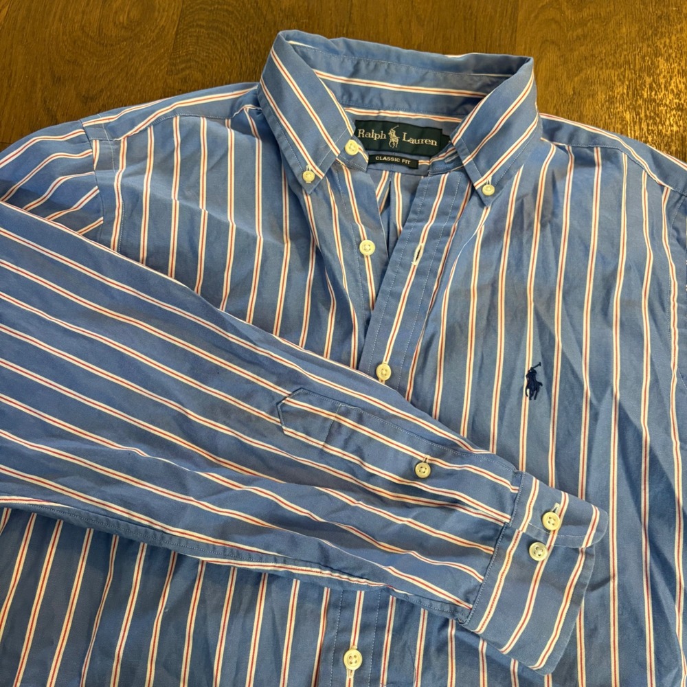 Vintage 1990's Menswear Polo Ralph Lauren Small Pony Striped Oxford Button Shirt